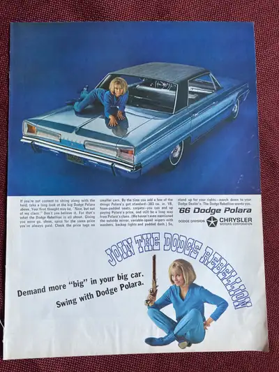“Demand more ‘big’ in your big car. Swing with Dodge Polara» Dimensions : 10 1/4 inches wide by 13 1...