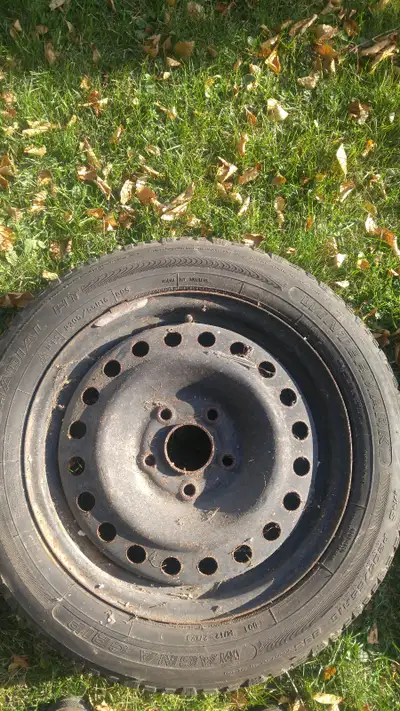 Snow tires on 16 inch, steel rims. These are fairly low profile/sporty in handling. I’m not sure of...