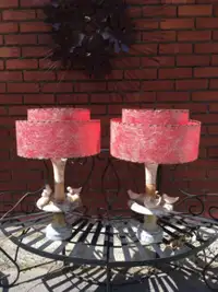 Pair of vintage Italian alabaster lamps with fibreglass shades