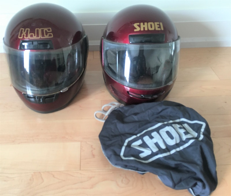 4 Motor Cycle Helmets size M or L, Shoei, Kevlar gloves Motorcycle