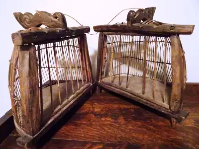 double MATING birdcage LOMBOK ISLAND Hand Carved Wood, View more