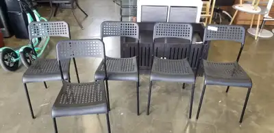 5 BLACK STACKING CHAIRS METAL + PLASTIC, View more