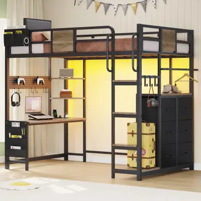 BYSAUD Twin Loft Bed with Desk and 6 Storage Drawers, View more