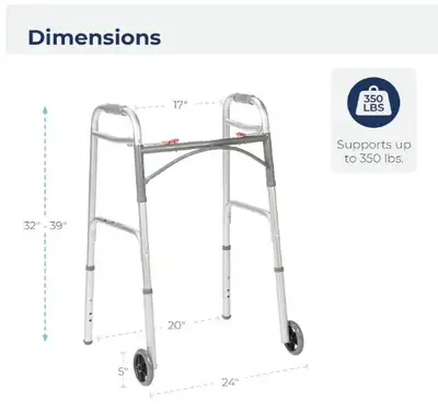 Drive Medical Aluminum Folding Wheeled Walker., View more