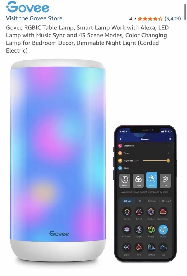 Govee RGBIC Table Lamp Smart Lamp with Music Sync