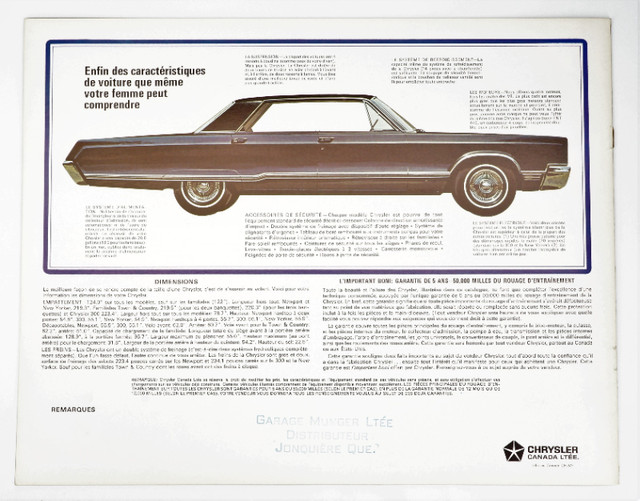 Ancienne Brochure Auto Chrysler 1967, Québec Édition Française dans Art et objets de collection  à Longueuil/Rive Sud - Image 2