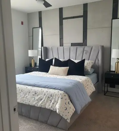 New Arrival! 55" high headboard Velvet Tufted Queen Bed, View more