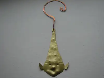 Handmade Solid Brass and Copper Christmas Elf Hanging Ornament, View more
