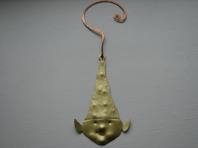 Handmade Solid Brass and Copper Christmas Elf Hanging Ornament in Arts & Collectibles in Guelph