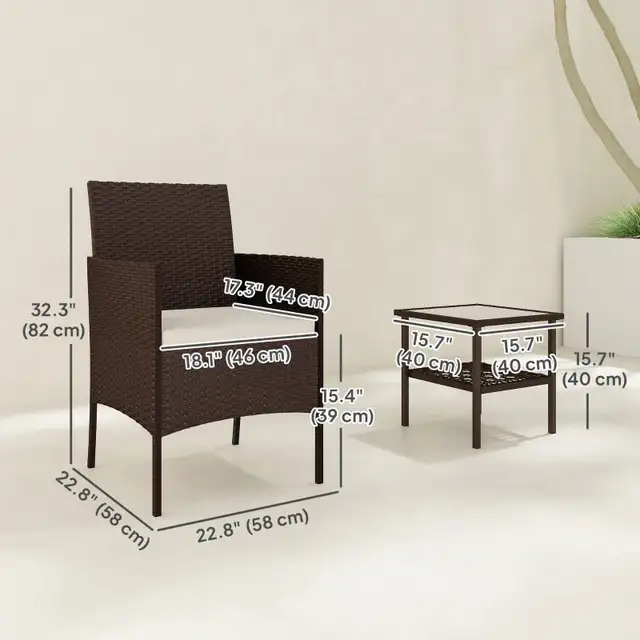 Wicker Bistro Set, 3 Piece Patio Furniture Set with 2-Tier Glass in Patio & Garden Furniture in Markham / York Region - Image 3