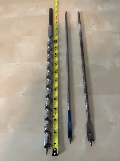 Set of 3 long wood drill bits,, View more