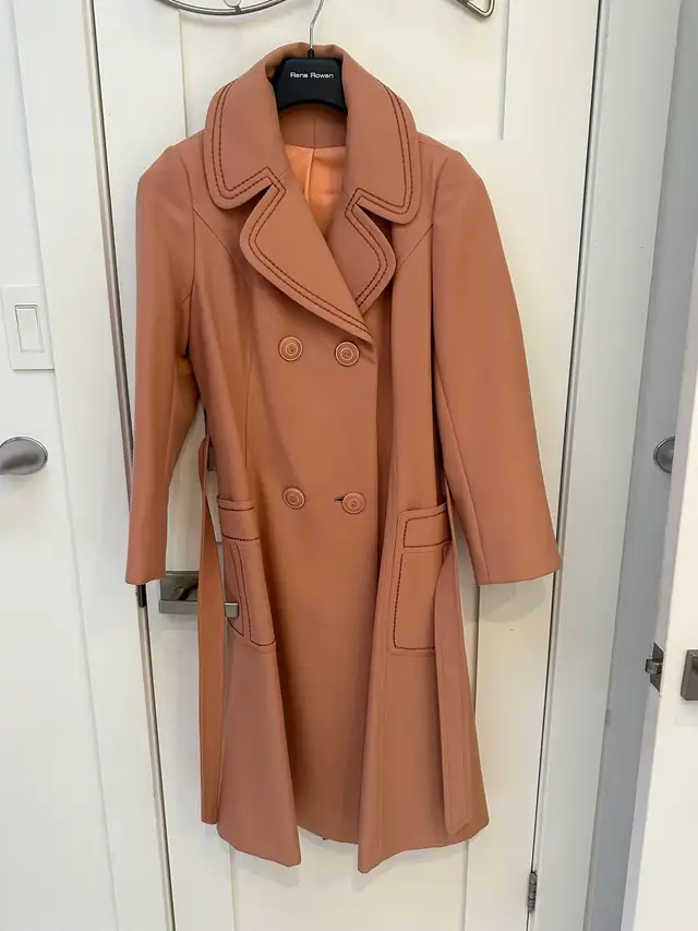 Coat Vintage 70s Coral MONTESELLI Wool Trench Rare in Women's - Tops & Outerwear in Laval / North Shore - Image 7