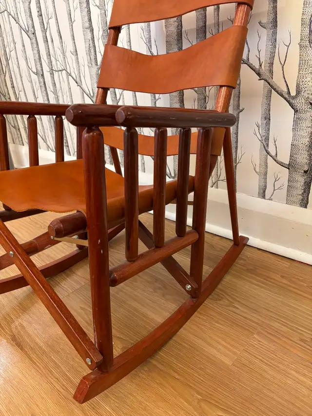 Vintage Teak + Leather Safari Rocking Chair in Chairs & Recliners in City of Toronto - Image 3