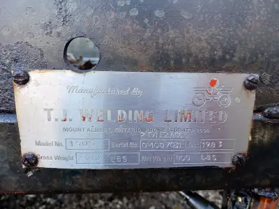 Heavy duty custom built trailer, by T.J. Welding Ltd. Year - 1983. Trailer bed, 48 inch wide by 61 i...