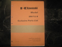 Kawasaki Motorcycle 250 F11-B Exclusive Parts List - $40.00 obo
