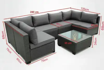 7-Piece Patio Sectional Sofa Set with Coffee Table, Dark Grey Wo, View more