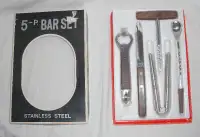 Vintage Barware, gift set 5 pcs, wood handle and stainless steel