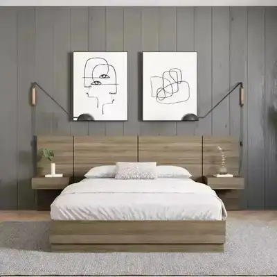 Set of 2 Nightstands - Bed Headboard Extension Panel with drawer, View more