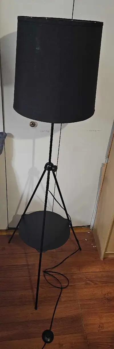 Black Tripod Floor Lamp with Gold Interior Shade, View more