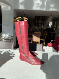 Red soft leather boots-size 6