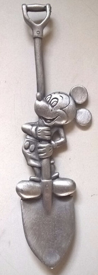 Vintage Disney Mickey Mouse Standing on a Shovel Pewter Spoon