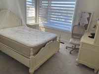 Girls bedroom set bed desk nightstand mattress chair 