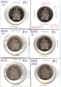 50 cents Canada BU de 2000 et W, 02P, 05P, 06P et 2015L