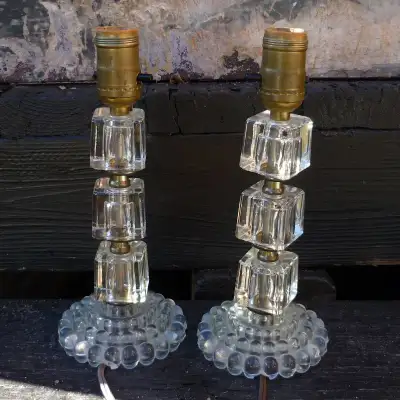 Vintage Matching Pair Crystal Glass MCM 50's Bedside Table Lamps, View more