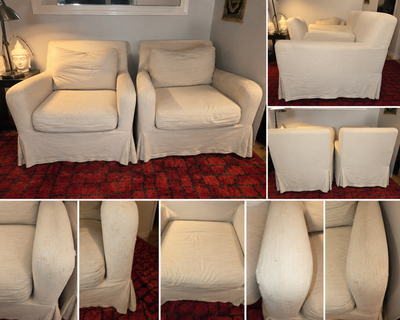 Pair of Restoration Hardware Linen Armchairs – Classic RH – $400, View more