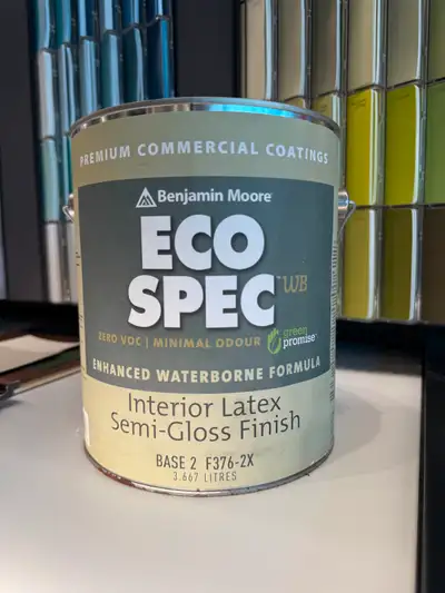 BENJAMIN MOORE discontinued ECO Spec Semi-Gloss paint. Zero VOC, this is the perfect choice for thos...