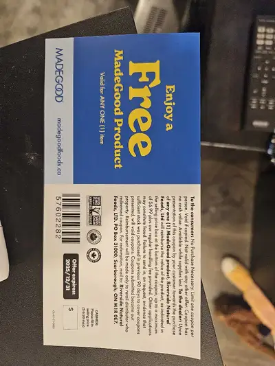 I have 8 coupons for a free Made Good product. They make healthier cookies and granola snacks, stuff...