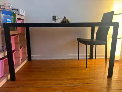 SOLID BLACK GLASS DINING TABLE $150, View more