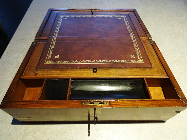 19thC LAP DESK English Regency leather SLOPED wood brass PORTABL in Arts & Collectibles in Brantford - Image 3