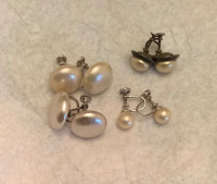Vintage Faux Pearl Button Earrings