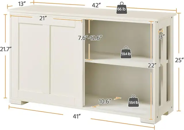 Yaheetech Antique White Buffet Cabinet Kitchen Table with Slidin in Hutches & Display Cabinets in Markham / York Region - Image 4