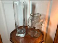 Tall Leaded Glass Vase & a Hand Blown Dimpled Glass Jar 