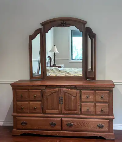 Solid Wood Dresser with Tri-fold Mirror, View more