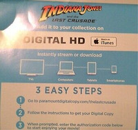WFT: Digital Movie Codes iTunes gPlay. FT: Indiana Jones Guard 3