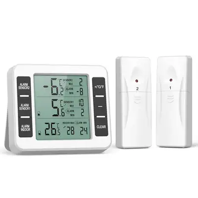 Dual wireless digital refrigerator thermometers, View more