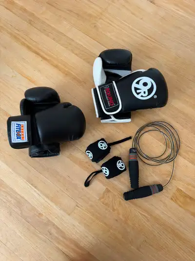 Kickboxing Boxing Gloves Wraps Skipping Rope Starter Workout Set, View more