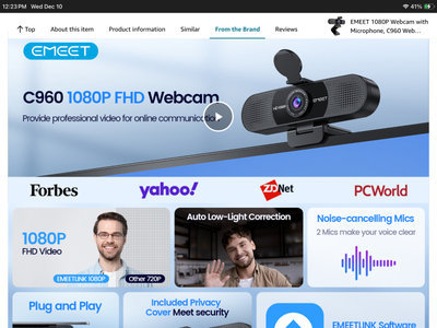 EMEET 1080P Webcam with Microphone, C960 Web Camera, View more