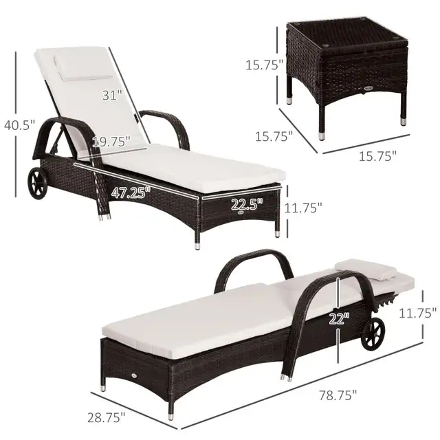 3 Pieces Wicker Patio Lounger Set with Table, PE Rattan Outdoor in Patio & Garden Furniture in Markham / York Region - Image 5