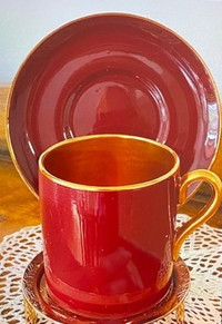 Crown Devon Demitasse Sets (2) - Burgundy & Black - Vintage