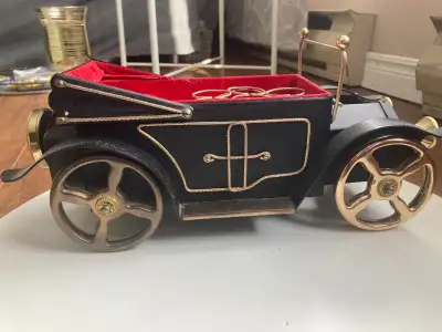 Vintage antique car liquor serving tray, music box., View more