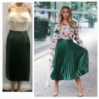 Zara Green Pleated Satin Skirt Size S