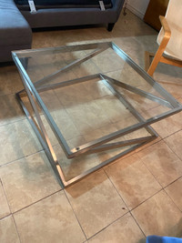 Glass square coffee table with metal