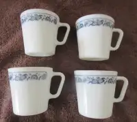 Vintage Pyrex Milk Glass Mugs. Set of 4.