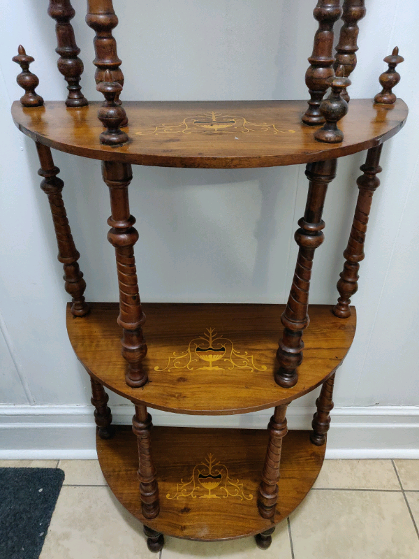 Antique Victorian Whatnot Walnut Shelf Inlaid Figured Wood in Bookcases & Shelving Units in Hamilton - Image 3