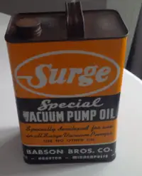 Surge Vacuum Pump Oil Tin, Babson Bros., USA and Canada, 128 Oz.