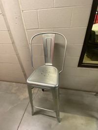 Silver coloured metal bar & counter stool